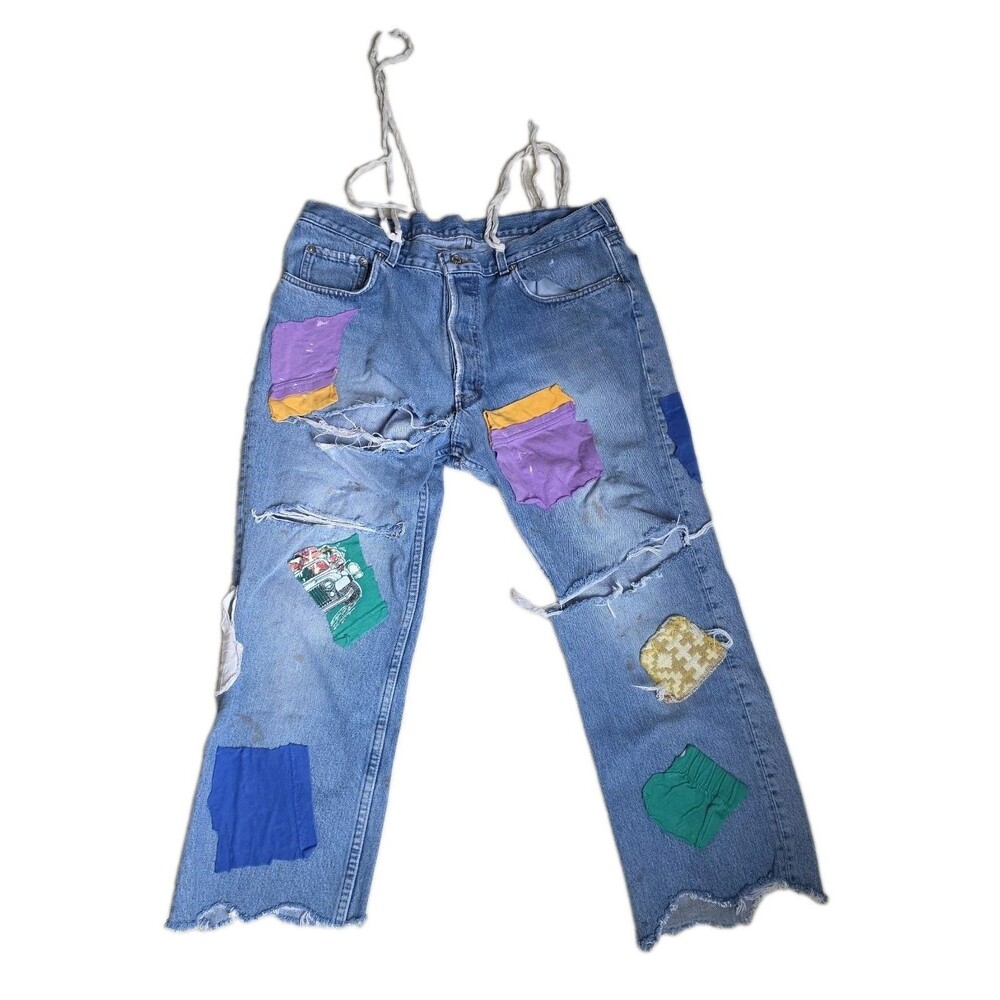 Vintage Ralph Lauren Thrashed Patchwork Selvedge Denim Buttonfly Jeans, Size 38